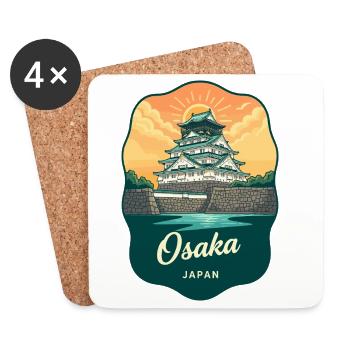 Osaka Castle Japan Retro Sunset Travel Badge - Coasters (set of 4) - white - Front
