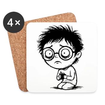 Student Coffee Fatigue Blank Gaze Manga - Untersetzer (4er-Set) - Weiß - Vorne