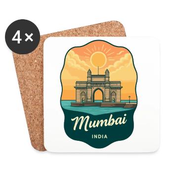 Badge rétro Sunset de la Porte d’Inde de Mumbai - Dessous de verre (lot de 4) - blanc - Devant