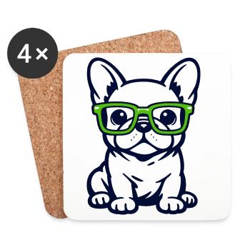 Cute French Bulldog Graphic with Glasses Pop Art - Coasters (set of 4) - white - Front