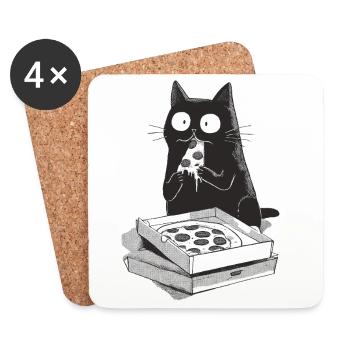 Pizza Cat - Coasters (set of 4) - white - Front