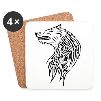 wolf_tribal - Dessous de verre (lot de 4) - blanc - Devant