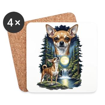 Chihuahua au clair de lune dans la nuit de la forêt - Dessous de verre (lot de 4) - blanc - Devant