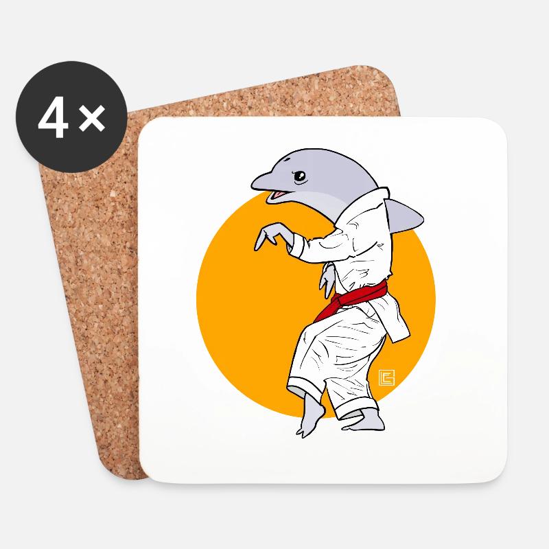 Karate-Delfin im Kimono - Untersetzer (4er-Set) - Weiß
