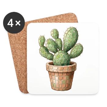 Cactus Mosaic - Desert Art for Plant Fans - Coasters (set of 4) - white - Front