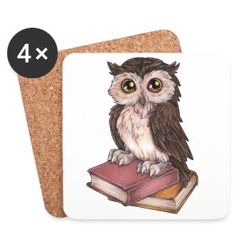 Niedliche Lesende Eule Bücherwurm Geschenk Bücher - Untersetzer (4er-Set) - Weiß - Vorne