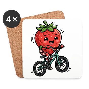 Fraise sucrée sur le vélo sur la route - Dessous de verre (lot de 4) - blanc - Devant