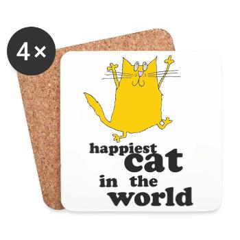 Le chat le plus heureux du monde - Dessous de verre (lot de 4) - blanc - Devant
