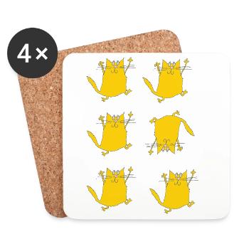 Danse des chats jaunes joyeux - Dessous de verre (lot de 4) - blanc - Devant