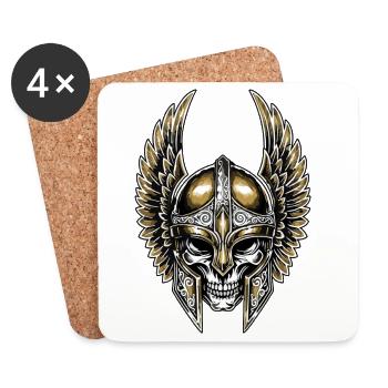 Crâne Viking Casque Ailé Or et Blanc Totem Guerrie - Dessous de verre (lot de 4) - blanc - Devant