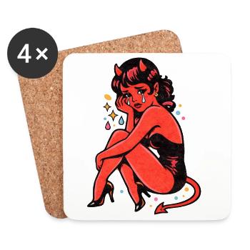 Crimson Devil Girl Crying Illustration - Coasters (set of 4) - white - Front