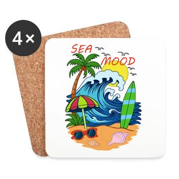 Sea Mood – retro summer beach vibe - Coasters (set of 4) - white - Front
