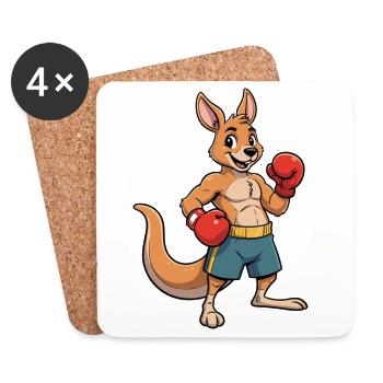 Kangaroo Boxer Cartoon - Coasters (set of 4) - white - Front