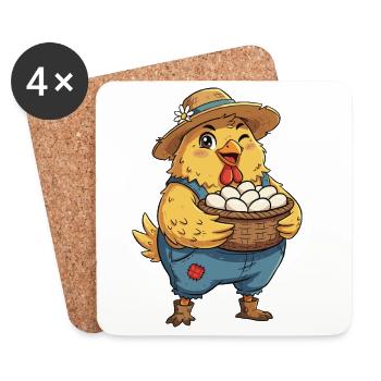 Poussin dans le panier à œufs à la ferme - Dessous de verre (lot de 4) - blanc - Devant