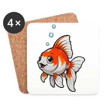 Koi Cartoon Goldfish with Bubbles - Coasters (set of 4) - white - Front