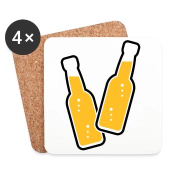 2 Flaschen Stoßen An (Bier / Limonade / POS 2C) - Untersetzer (4er-Set) - Weiß - Vorne