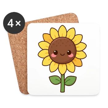 Gelbe Blume Kawaii Sonnenblume Blüte Geschenk  - Untersetzer (4er-Set) - Weiß - Vorne
