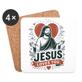 Cœur de Jésus t’aime Design - Dessous de verre (lot de 4) - blanc - Devant