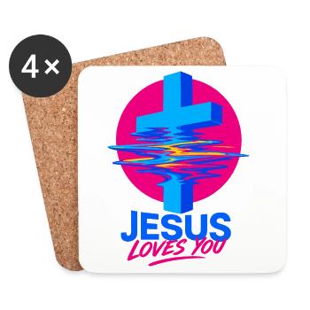 Jesus Loves You Cross Neon - Coasters (set of 4) - white - Front