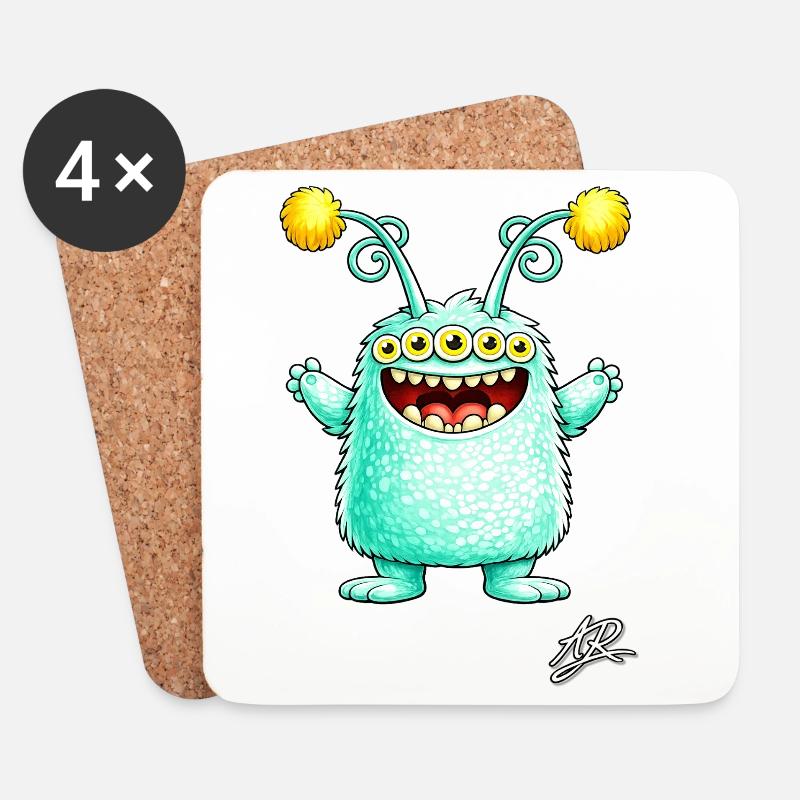 Grünes fünfäugiges Monster - Untersetzer (4er-Set) - Weiß