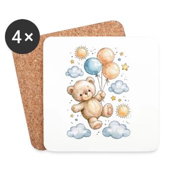 Teddy Bear Balloon Sky Whimsy - Coasters (set of 4) - white - Front