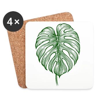 Monstera Leaf – Botanical Nature Motif - Coasters (set of 4) - white - Front
