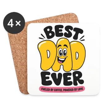 Dessin animé du meilleur papa au café de tous les temps - Dessous de verre (lot de 4) - blanc - Devant