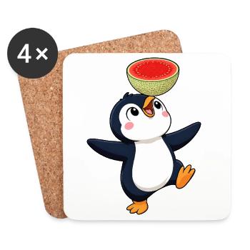 Süßer Pinguin Cartoon Melone Balancieren Sommer - Untersetzer (4er-Set) - Weiß - Vorne