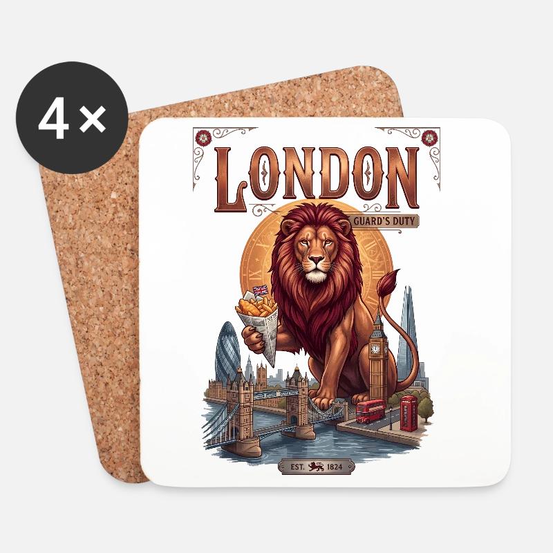 Londoner Löwenwächter - Untersetzer (4er-Set) - Weiß