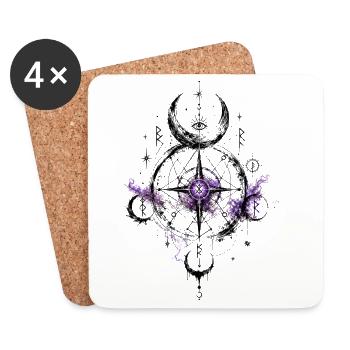 Cosmic Moon Sigil in Purple Nebula - Coasters (set of 4) - white - Front