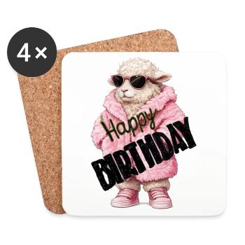Pink Lamb Birthday Style - Coasters (set of 4) - white - Front
