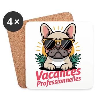 Bouledogue français Vacances Professionnelles  - Dessous de verre (lot de 4) - blanc - Devant
