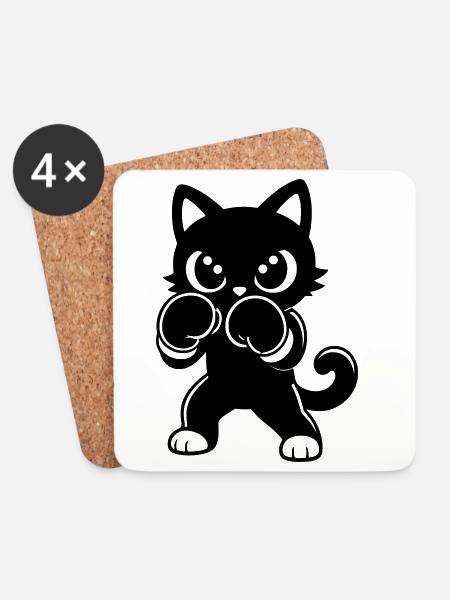 Boxing cat with boxing gloves - Coasters (set of 4) - white