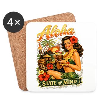 Retro Tiki Pin-Up Girl – Aloha State of Mind - Coasters (set of 4) - white - Front