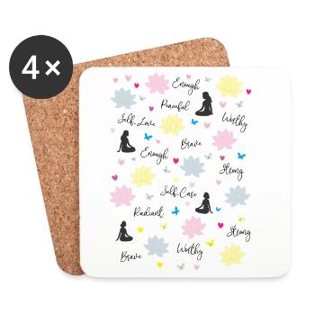 Mindful Mediator Fine Script Affirmation Art - Coasters (set of 4) - white - Front