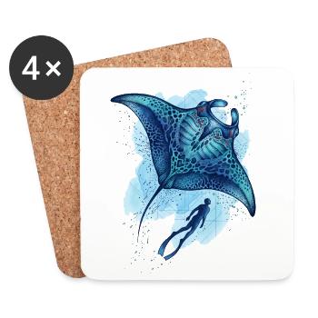 Ombre du Géant - Manta majestueuse & Plongeur - Dessous de verre (lot de 4) - blanc - Devant