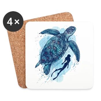 The Great Turtle & Diver - Coasters (set of 4) - white - Front