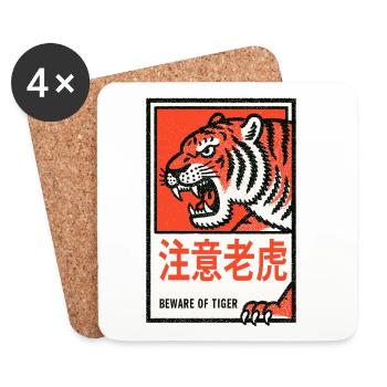 Tigerwarnung Retro - Untersetzer (4er-Set) - Weiß - Vorne