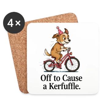 Chien à vélo avec un chapeau de fête - Dessous de verre (lot de 4) - blanc - Devant
