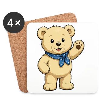 Ours en peluche avec écharpe bleue - Dessous de verre (lot de 4) - blanc - Devant
