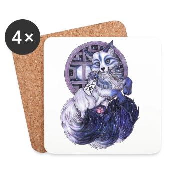 Kitsune Renard Fantôme Japonais Ciel Nocturne Japon - Dessous de verre (lot de 4) - blanc - Devant