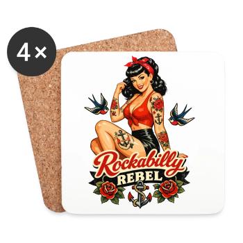 Rockabilly Rebel: Old School Tattoo Pin-Up - Untersetzer (4er-Set) - Weiß - Vorne