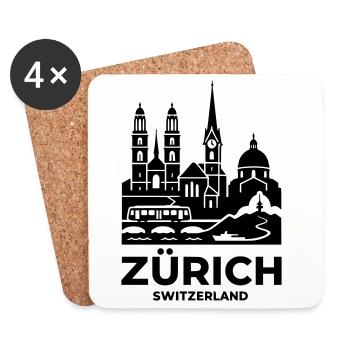 Zurich Skyline Silhouette – Switzerland - Coasters (set of 4) - white - Front