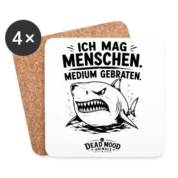 Ich mag Menschen. Medium gebraten. Böser Hai Fun. - Untersetzer (4er-Set) - Weiß - Vorne
