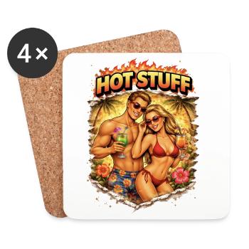 Ambiance cocktail de couple de plage Hot Stuff - Dessous de verre (lot de 4) - blanc - Devant