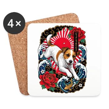 Jack Russell Terrier im Japan Tattoo Stil - Untersetzer (4er-Set) - Weiß - Vorne