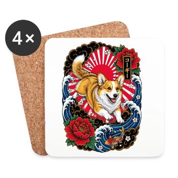 Pembroke Welsh Corgi im Japan Tattoo Stil - Untersetzer (4er-Set) - Weiß - Vorne