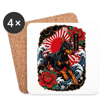 Dobermann im japanischen Irezumi Tattoo Stil - Untersetzer (4er-Set) - Weiß - Vorne