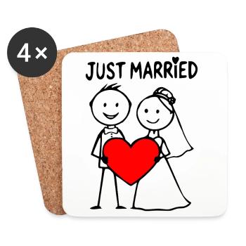 Couple de mariage Cartoon Heart Fraîchement marié - Dessous de verre (lot de 4) - blanc - Devant