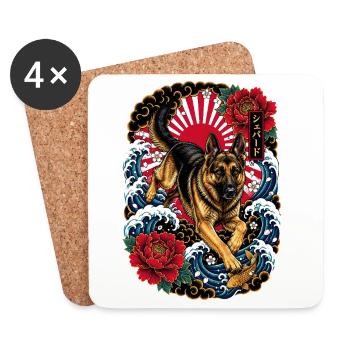 Deutscher Schäferhund im Japan Tattoo Stil - Untersetzer (4er-Set) - Weiß - Vorne